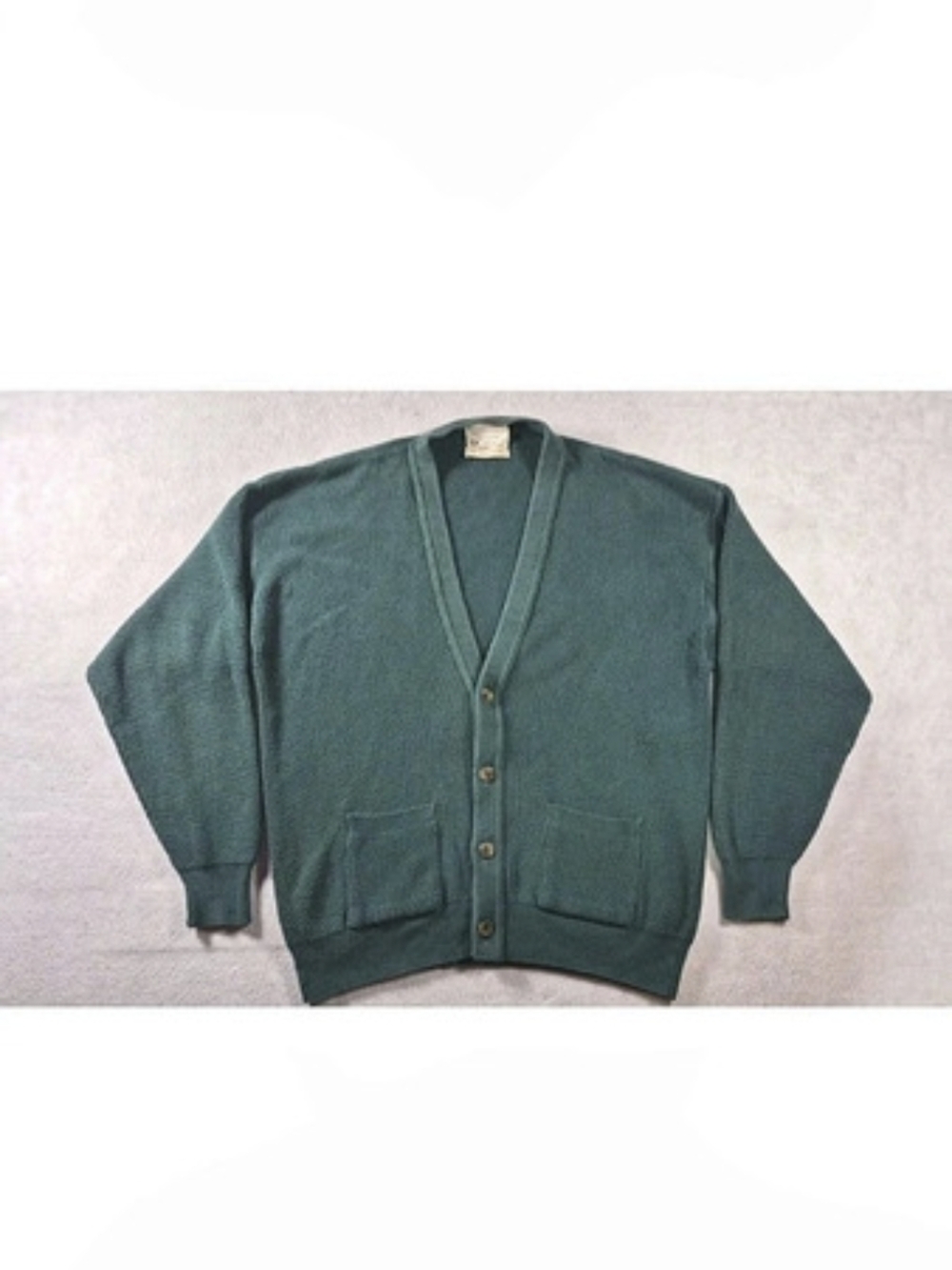 Lord Jeff Cardigan Sweater Mens Large Green Cotton Whaler Rib Fisherman Vintage